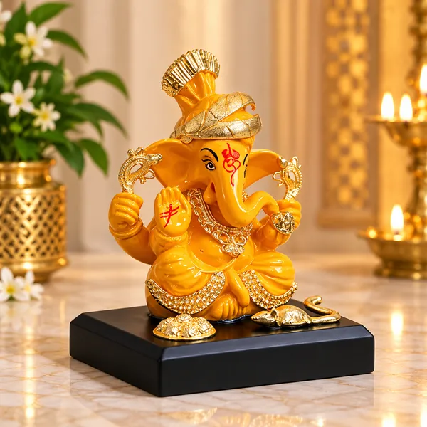 Orange_Traditional_Ganesha_Idol_With_Black_Base