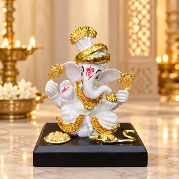 White_And_Gold_Traditional_Ganesha_Idol_Decorative_Figurine