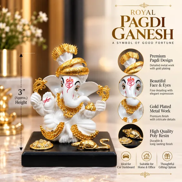 White_And_Gold_Traditional_Ganesha_Idol_Decorative_Figurine