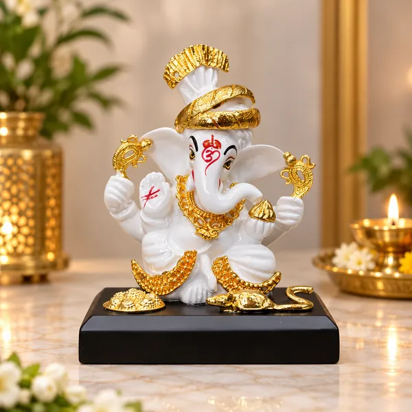 White_And_Gold_Traditional_Ganesha_Idol_Decorative_Figurine