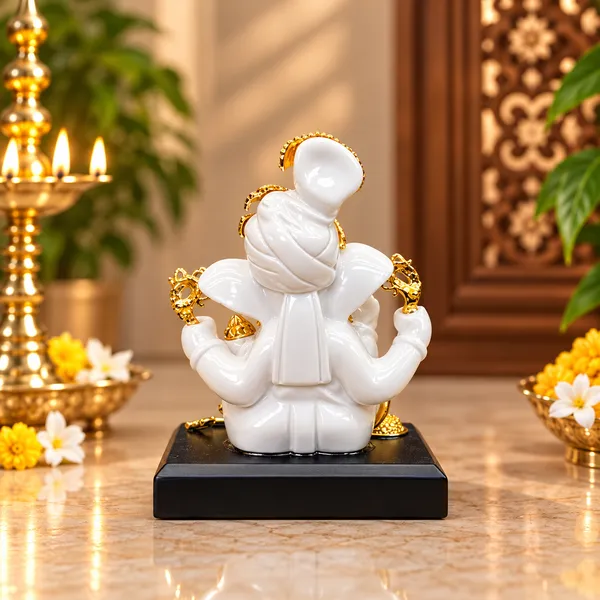 White_And_Gold_Traditional_Ganesha_Idol_Decorative_Figurine