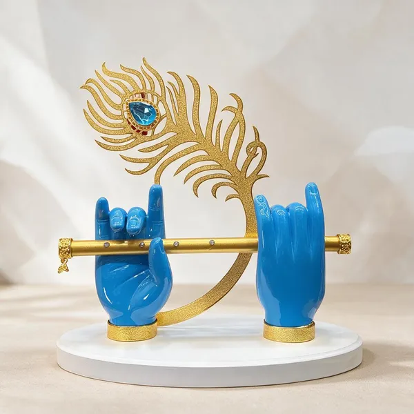 Blue_Hand_Krishna_Flute_Peacock_Feather_Tabletop_Showpiece