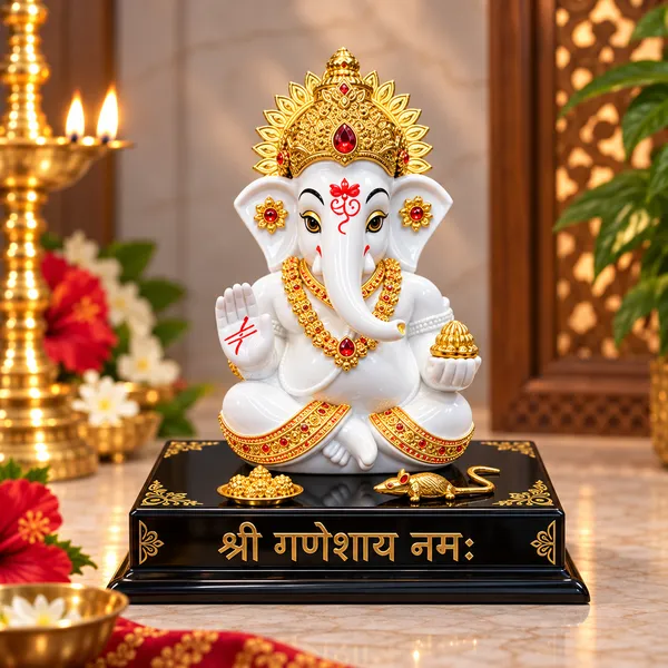 White_And_Gold_Lord_Ganesha_Decorative_Idol