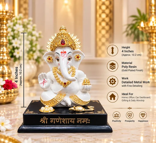 White_And_Gold_Lord_Ganesha_Decorative_Idol