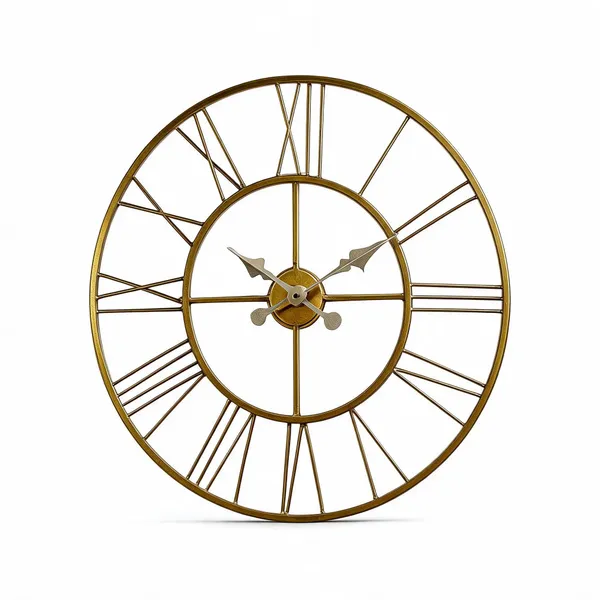 Golden_Metal_Roman_Numeral_Wall_Clock_For_Living_Room,_Vintage_Round_Decorative_Wall_Clock,_Silent_Non-Ticking_Designer_Clock_For_Home,_Bedroom,_Hall_&_Office_Décor