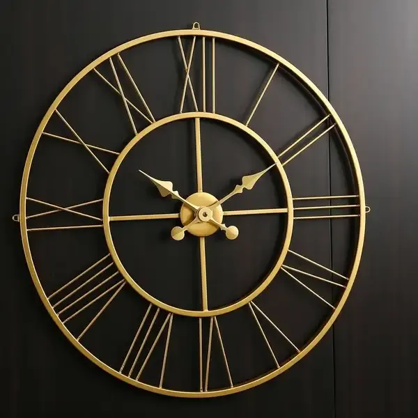 Golden_Metal_Roman_Numeral_Wall_Clock_For_Living_Room,_Vintage_Round_Decorative_Wall_Clock,_Silent_Non-Ticking_Designer_Clock_For_Home,_Bedroom,_Hall_&_Office_Décor