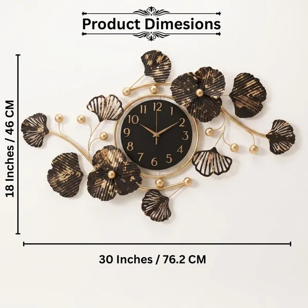 Decorative_Metal_Wall_Clock_with_Floral_Leaf_Design,_Black_&_Antique_Gold_Finish,_Artistic_Analog_Clock_for_Living_Room,_Bedroom,_Hall_&_Offic