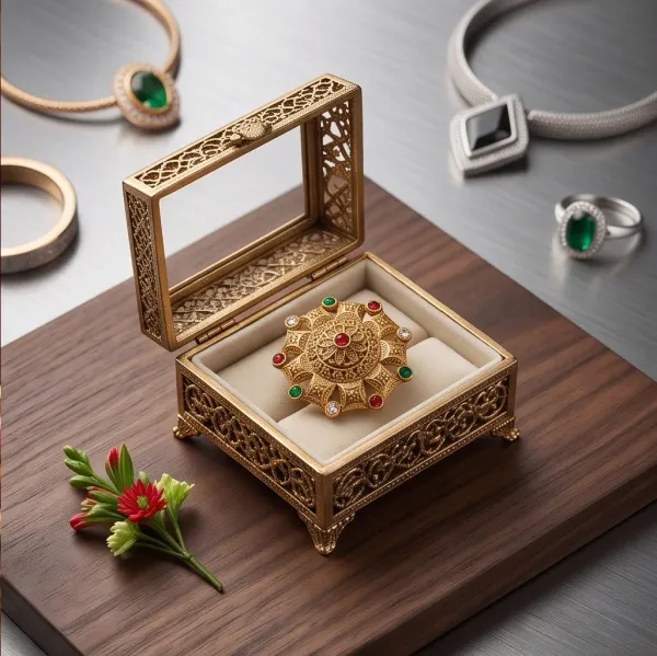 Antique_Gold_Tone_Floral_Statement_Ring_With_Multicolour_Stones