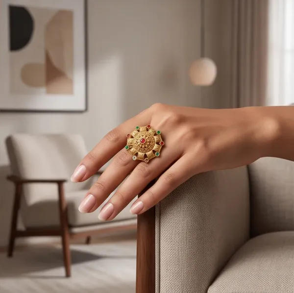 Antique_Gold_Tone_Floral_Statement_Ring_With_Multicolour_Stones