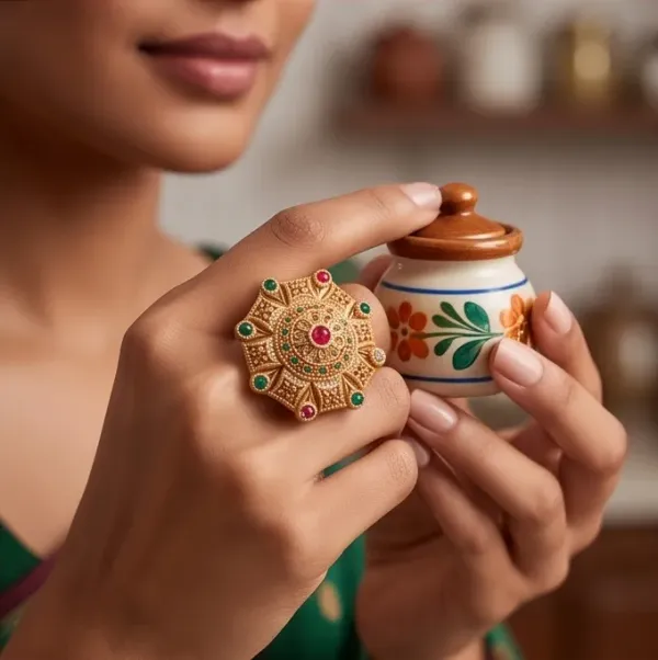Antique_Gold_Tone_Floral_Statement_Ring_With_Multicolour_Stones
