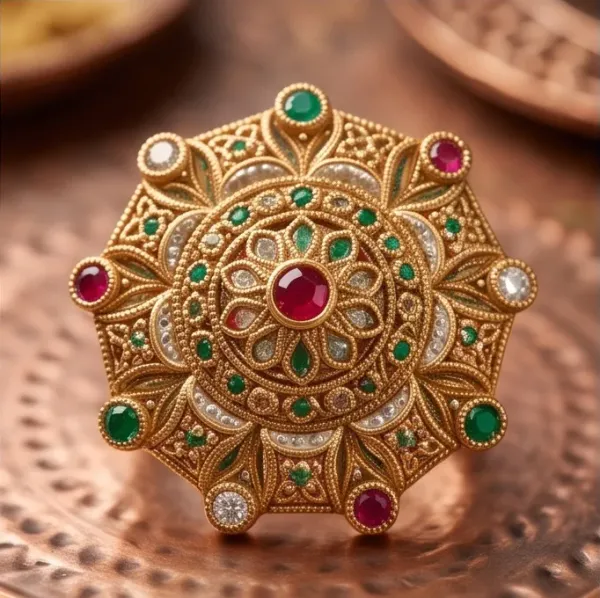 Antique_Gold_Tone_Floral_Statement_Ring_With_Multicolour_Stones