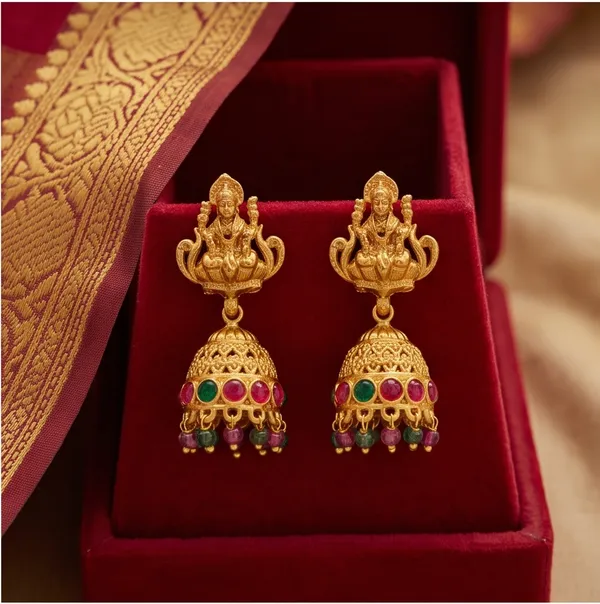 Antique_Gold_Lakshmi_Temple_Jhumka_Earrings_With_Beads