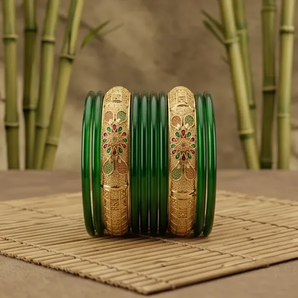 Floral_Meenakari_Gold_Plated_Green_Glass_Bangle_Set