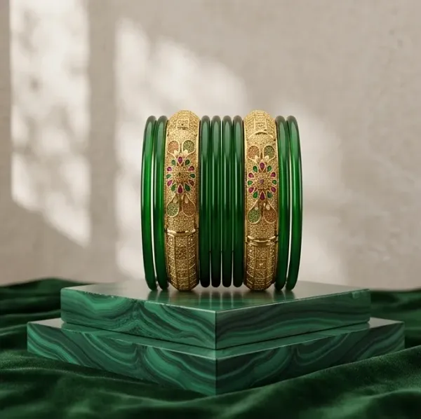 Floral_Meenakari_Gold_Plated_Green_Glass_Bangle_Set