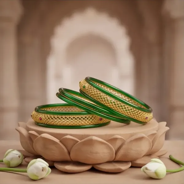 Intricate_Jaali_Work_Gold_Plated_Emerald_Green_Glass_Bangle_Set