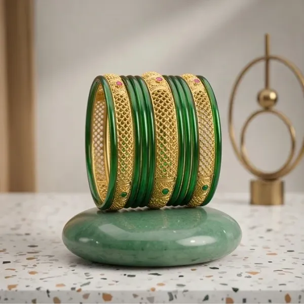 Intricate_Jaali_Work_Gold_Plated_Emerald_Green_Glass_Bangle_Set