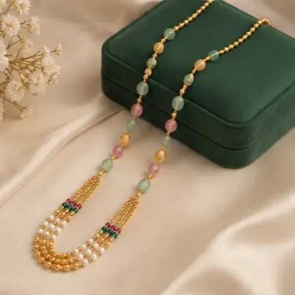 Gold_Plated_Multi_Strand_Pastel_Bead_Pearl_Long_Haar_Necklace_Set