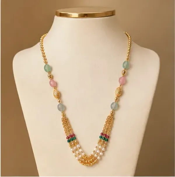 Gold_Plated_Multi_Strand_Pastel_Bead_Pearl_Long_Haar_Necklace_Set
