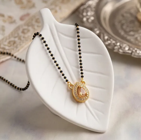 Peach_Teardrop_Gold_Plated_Mangalsutra