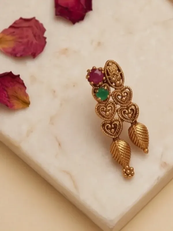 Antique_Gold_Plated_Necklace_Earring_Set_With_Ruby_Green_Stone_Accents