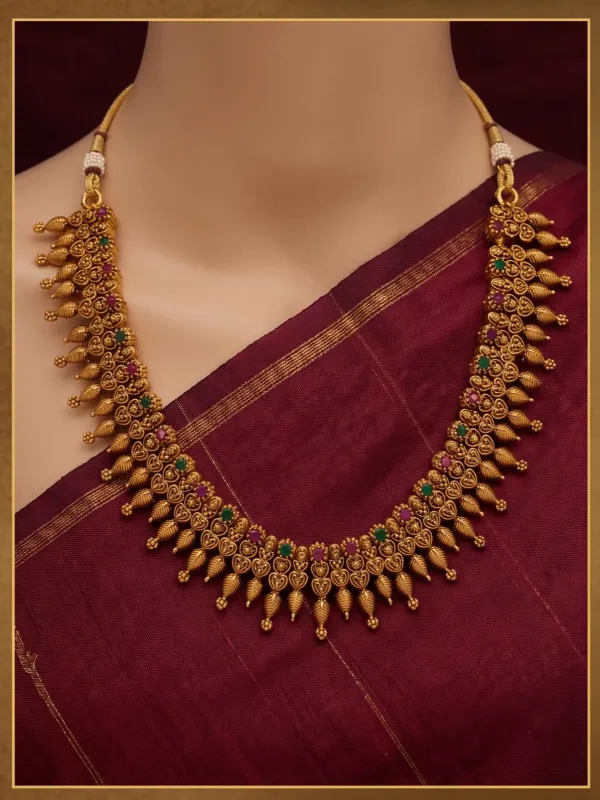 Antique_Gold_Plated_Necklace_Earring_Set_With_Ruby_Green_Stone_Accents