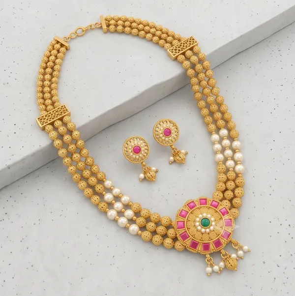Imperial_Antique_Gold_Pearl_Ruby_Stone_Multi_Strand_Necklace_Set