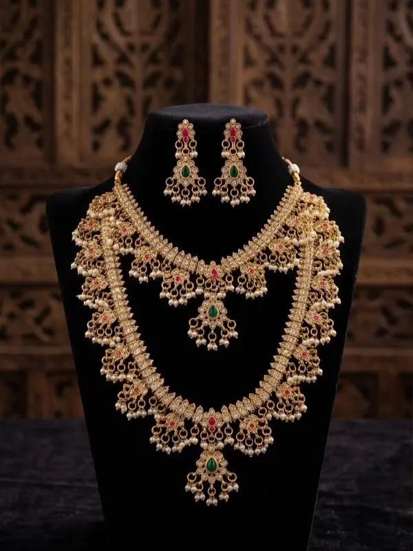 Royal_Antique_Gold_Dual_Layer_Temple_Necklace_Set_With_Pearls_Gemstones