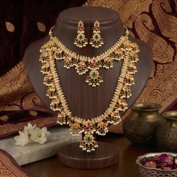 Royal_Antique_Gold_Dual_Layer_Temple_Necklace_Set_With_Pearls_Gemstones