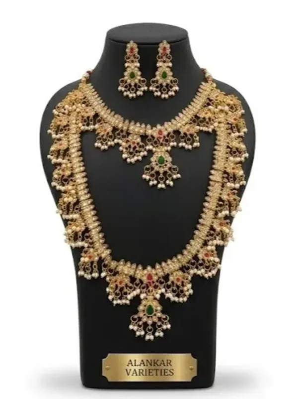 Royal_Antique_Gold_Dual_Layer_Temple_Necklace_Set_With_Pearls_Gemstones