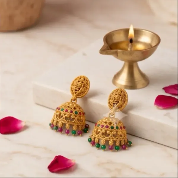 Antique_Gold_Goddess_Lakshmi_Temple_Jhumka_Earrings_With_Ruby_Emerald_Stones