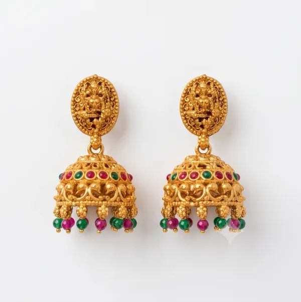 Antique_Gold_Goddess_Lakshmi_Temple_Jhumka_Earrings_With_Ruby_Emerald_Stones