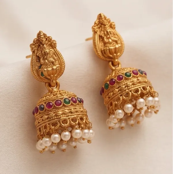 Antique_Gold_Temple_Jewelry_Set_With_Ruby_Emerald_Stones_Jhumkas