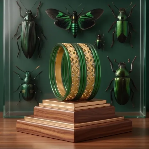Two_Tone_Leaf_Carved_Gold_Plated_Emerald_Green_Glass_Bangle_Set