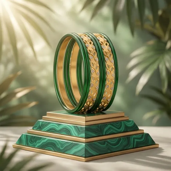 Two_Tone_Leaf_Carved_Gold_Plated_Emerald_Green_Glass_Bangle_Set