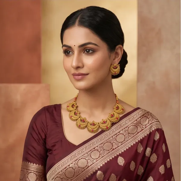 Antique_Gold_Chandbali_Crescent_Necklace_Set_With_Stud_Earrings