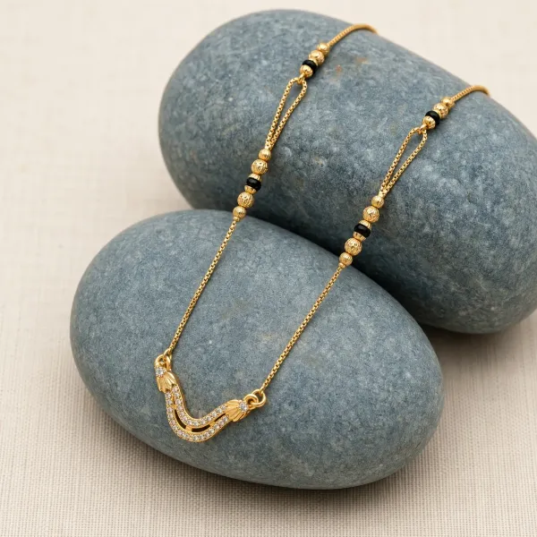 Elegant_Gold_Plated_Micro_Polish_Short_Mangalsutra_With_Cz_Stone_Pendant_Textured_Beads