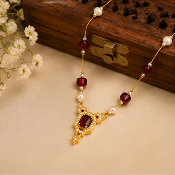 Royal_Ruby_Pearl_Gold_Plated_Pendant_Necklace