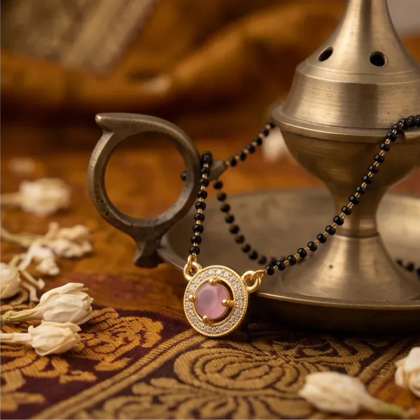Pink_Solitaire_Gemstone_Gold_Plated_Short_Mangalsutra_With_American_Diamonds