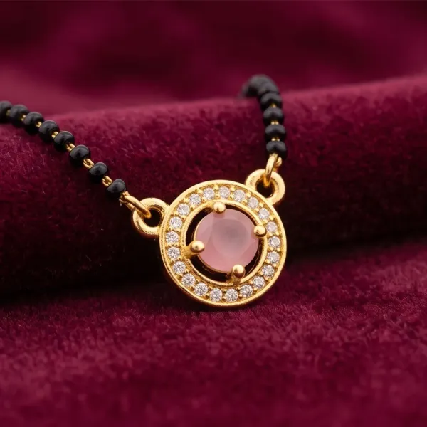 Pink_Solitaire_Gemstone_Gold_Plated_Short_Mangalsutra_With_American_Diamonds