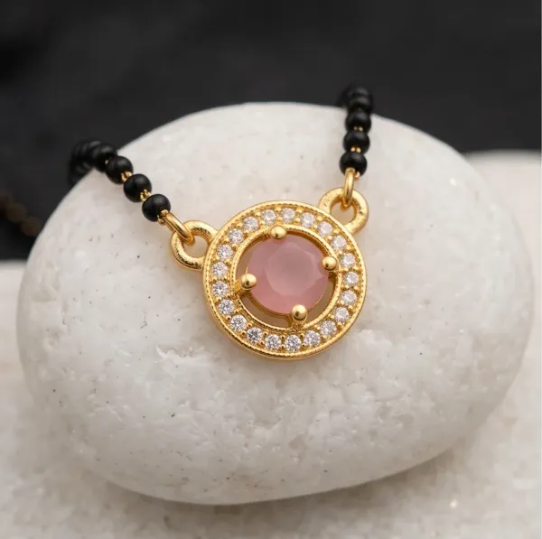 Pink_Solitaire_Gemstone_Gold_Plated_Short_Mangalsutra_With_American_Diamonds
