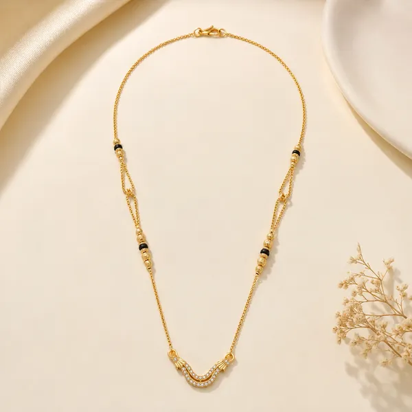 Gold_Micro-Polish_Cz_Curved_Pendant_Textured_Bead_Short_Mangalsutra_For_Women