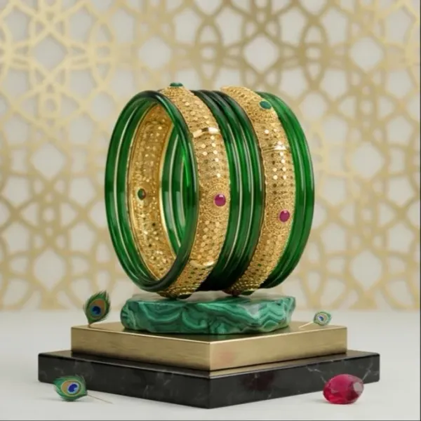 Traditional_Green_Glass_Gold_Plated_Designer_Bangle_Set