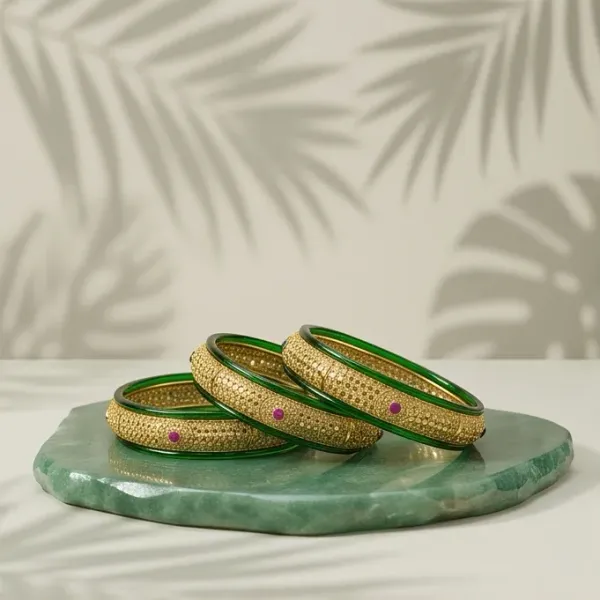 Traditional_Green_Glass_Gold_Plated_Designer_Bangle_Set
