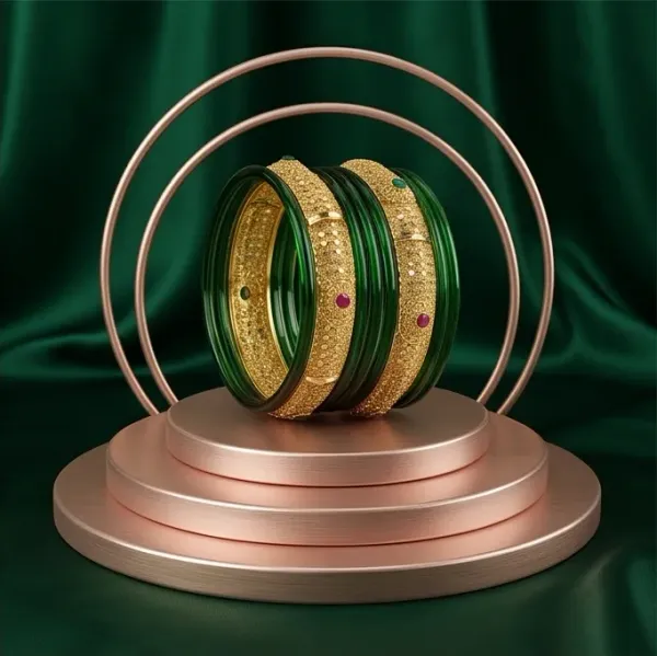 Traditional_Green_Glass_Gold_Plated_Designer_Bangle_Set