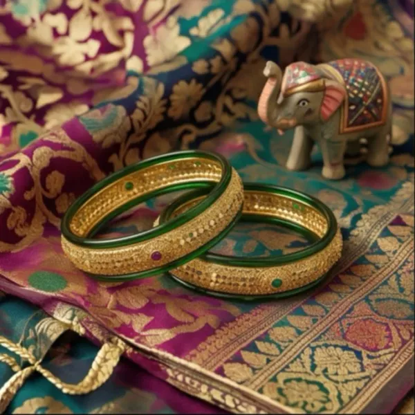 Traditional_Green_Glass_Gold_Plated_Designer_Bangle_Set
