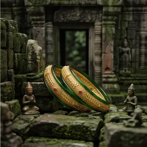 Traditional_Green_Glass_Gold_Plated_Designer_Bangle_Set