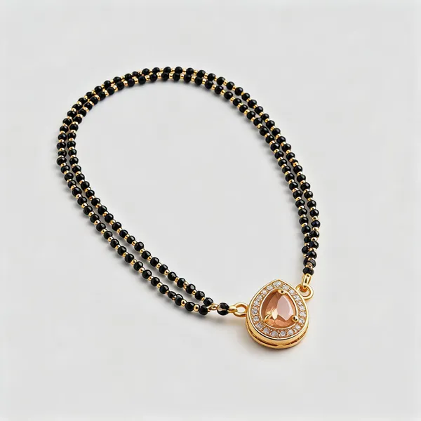Gold-Plated_Peach_Teardrop_Cz_Halo_Short_Mangalsutra_For_Women