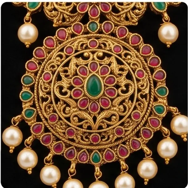 Antique_Gold_Plated_Temple_Jewelry_Set_Traditional_Kemp_Stone_Necklace_With_Matching_Jhumka_Earrings_Pearl_Drops