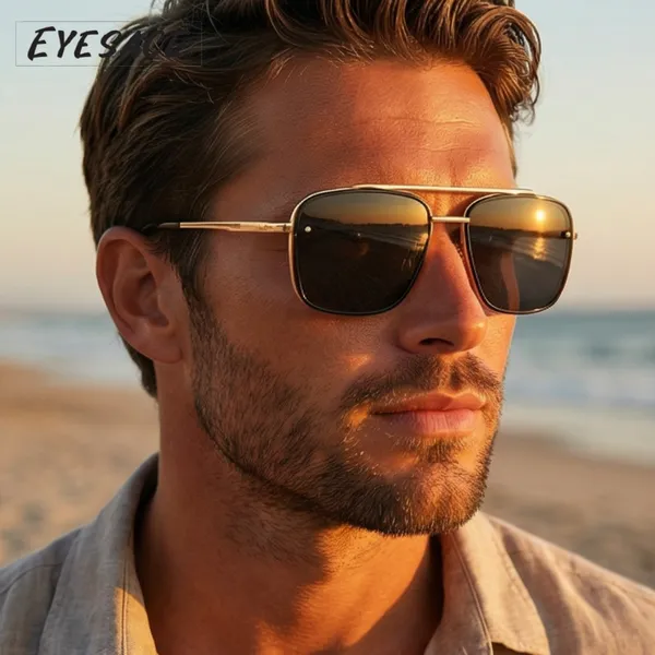 Gold_Metal_Square_Frame_Dark_Lens_Sunglasses_For_Unisex