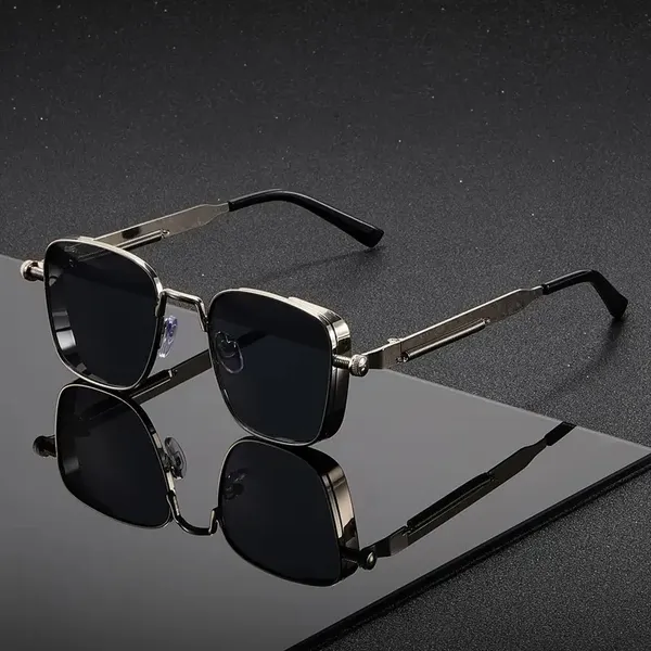 Silver_Metal_Square_Frame_Sunglasses_For_Unisex